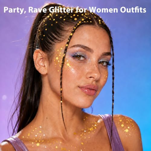Mysense Gold Body Glitter Stick,Sparkling Face Hair Glitter,Mardi Gras Accessories,Singer Concert Festival Rave Outfit for Women,Mermaid Sequins Chunky Glitter Makeup - Image 4