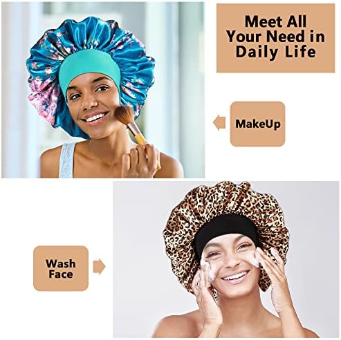 3PCS Extra Large Satin Bonnets for Sleeping, Hair Bonnets for Black Women Braids Curly Hair, D - Image 5