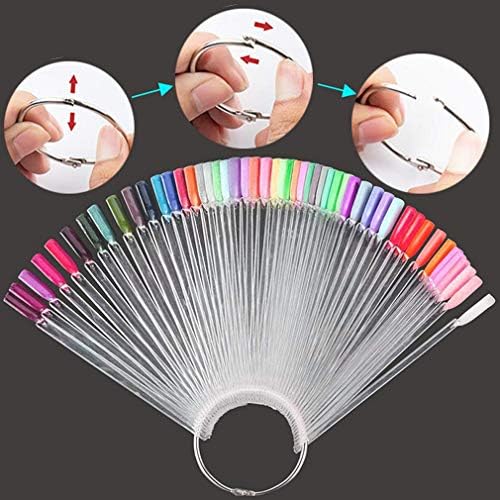 150 Pcs Clear Nail Swatch Sticks with Ring, Fan Shape Nail Art Polish Display Tips, False Nail Sample Sticks, Nail Practice Color Display, Transparent Polish Board for Nails - Image 3