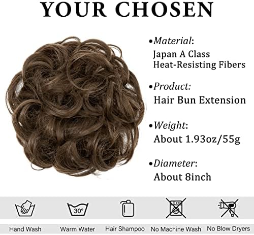 CJL HAIR Large Messy Bun Hair Piece Wavy Curly Scrunchies Synthetic Chignon Ponytail Hair Extensions Thick Updo Hairpieces for Women Medium Ash Brown - Image 2