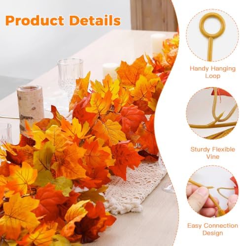 2 Pack Fall Leaves Garland, 5.9Ft/Piece Artificial Fall Leaves for Fall Decorations for Home, Halloween Decorations, Fall Garland Outdoor, Thanksgiving Decorations, Fall Outdoor Decor - Image 6