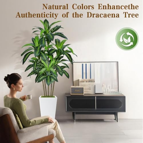 Flydeer 7FT Artificial Dracaena Tree with Tall White Planter, Floor Plant - Image 5