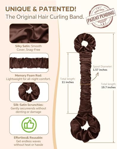 BONNET QUEEN Large Satin Heatless Hair Curler for Long Thick Hair, All-in-One Overnight Curling Rod, Heatless Curls Bun with Built-in Scrunchies, Day-to-Night Styling for Sleep, Travel & Gym, Brown - Image 2