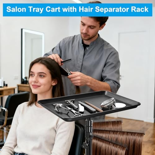 Salon Rolling Tray,Styling Tray Cart with 3pcs Hair Rack,Height Adjustable - Image 4