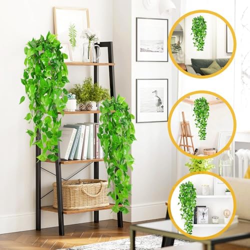 Artificial Hanging Plants, 2pcs Fake Pothos Vine Greenery for Wall Decor - Indoor Outdoor Home Living Room Hanging Decor, No Basket Included - Image 3