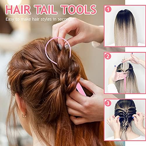 TsMADDTs Hair Styling Tool Set - 3 Pcs French Braid Tool, Rat Tail Comb, and Metal Braiding Pin in Pink - Image 3