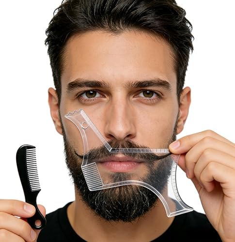 Men's Beard Trimming Kit, Beard Shaper Template with Built-in Comb & Stubble Beard Comb, Beard Lineup Tool for Straight/Curved Beard Line, Beard Grooming Accessories for All Beard Styles by UNHERHAIR