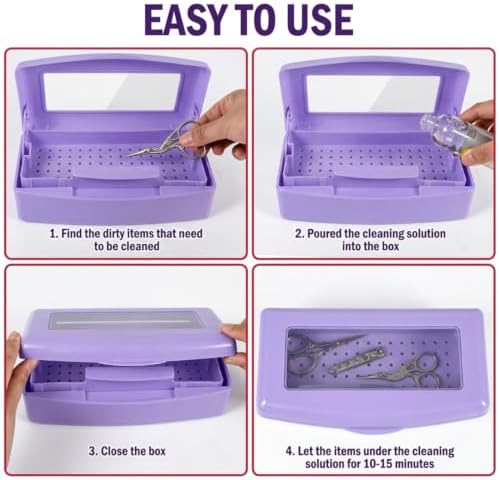 YoleShy Nail Tool Cleaning Box Purple Plastic Clean Container for Tweezers - Image 4