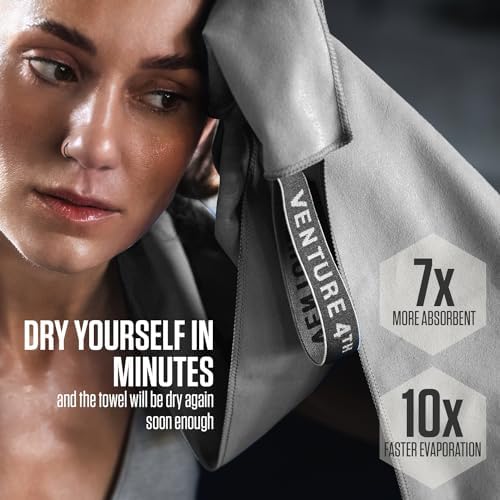 VENTURE 4TH Quick Dry Microfiber Towel for Camping & Gym -Light Gray Medium - Image 4