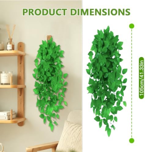 Artificial Hanging Plants, 4pcs Fake Pothos Vine Greenery for Wall Decor - Indoor Outdoor Home Living Room Hanging Decor, No Basket Included - Image 2