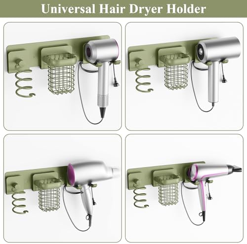 Tindbea Upgraded Aluminum Alloy Hair Dryer Holder Wall Mounted with Built-in Cord Wrap,3-in-1 Hair Tool Organizer for Blow Dryer, curling iron, and straightener, Green - Image 5