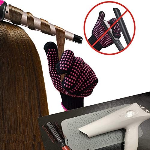 Heat Resistant Glove with Silicone Bump Mat for Curling Iron, Hair Straightener, Flat Irons - 9 x 6.5 Food Grade Mat, Grey - Image 2