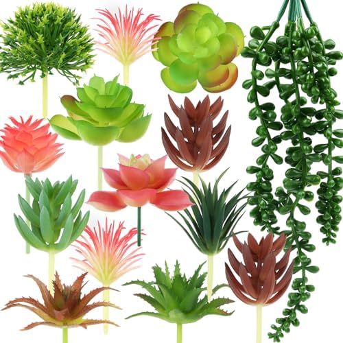 QUOZUO Succulents Plants Artificial, 14pcs Colorful Succulents Plant, Mini Fake Succulents for DIY Crafting Home Garden Office Party by QUOZUO