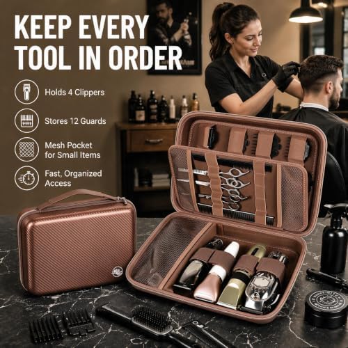 Boobowl Hard Travel Case for Hair Clippers, Hair Cutting Barber Supplies Organizer Bag, Trimmer Storage Holder for Ufree/for Wahl Men Razor Guard Grooming Kits -Box Only (Brown) - Image 4
