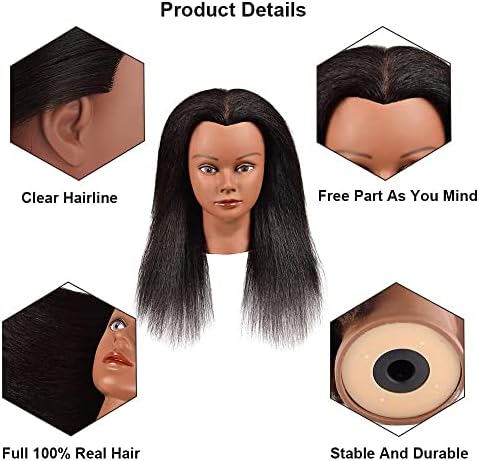 Morris Mannequin Head 14 Inch 100% Real Hair Training Head Manikin Head With Hair Cosmetology Doll Head for Hairdresser Practice HairStyling Braiding with Clamp Stand - Image 3
