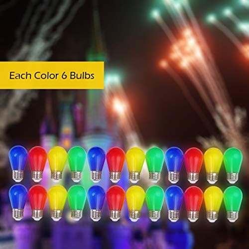 Visther 24-Pack S14 Colored LED Outdoor String Bulbs for Christmas, 1W，E26 - Image 4