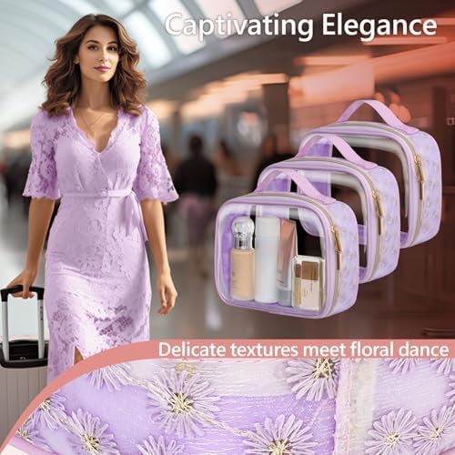 PACKISM Clear Makeup Bag Travel - TSA Approved Toiletry Bag, 3 Pack Purple - Image 2