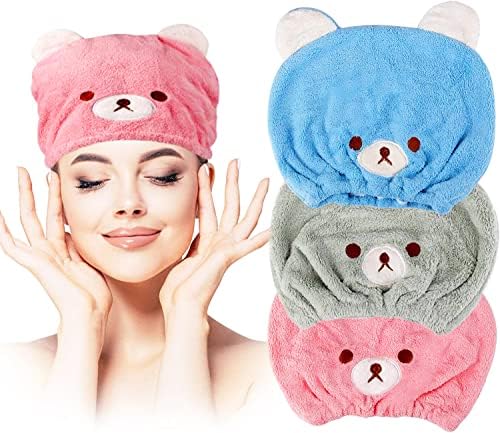 Lamoutor 3Pcs Hair Drying Towel for Kids Girls Soft Absorbent Kids Dry Hair Cap Kids Hair Towel Wrap Head Towel Wraps for Kids by Lamoutor