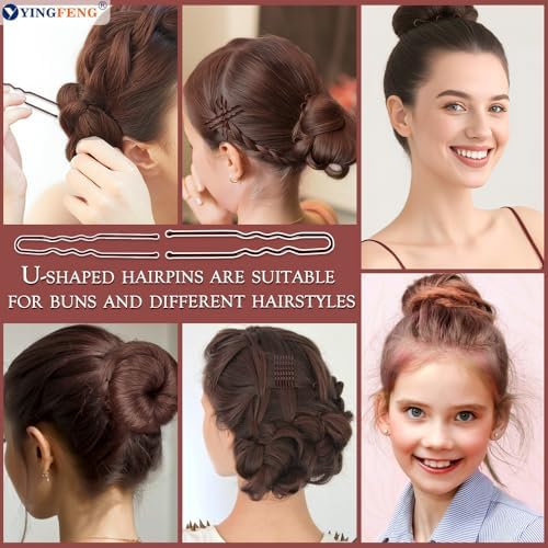 510PCS Brown Bobby Pins Hair Pins Kit with Hair Net, YINGFENG Includes 100 Bobby Pins for Women, 100 U-Shaped Buns Hair Clips, 300 Hair Bands and 10 Brown Hair Nets, Dance competition must haves - Image 4