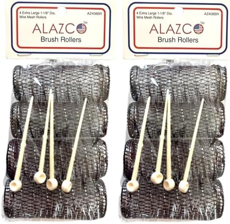 ALAZCO 8 pc Vintage Style Hair Rollers XLarge BRUSH ROLLERS & 8 PINS (8 XL Rollers) by ALAZCO