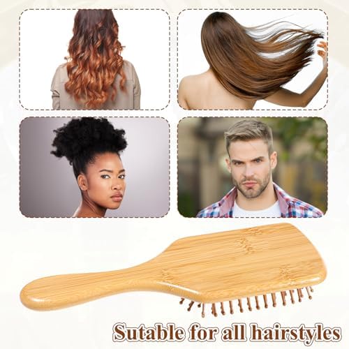6-Pack Natural Bamboo Hair Brushes for Scalp Massage & Detangling, Anti-Static Wooden Paddle Brush with Ergonomic Handle and Bamboo Bristles, DIY Engraving Gifts(9.65'' X 3.35'', White) - Image 7