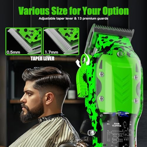 Professional Hair Clippers for Men, Cordless Barber kit for Hair Cutting & Grooming, Hair Clippers and Trimmer Set for Barber Haircut with LED Display, 8 Fade Taper Combs(Green Set) - Image 7