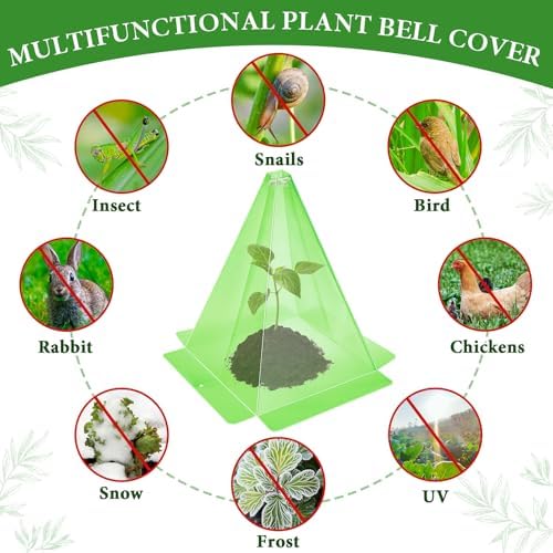 Reusable Plastic Garden Cloches, 7.8" x 11" Mini Greenhouse, 1.2mm Thick Clear Bell Covers with Metal Stakes Against Sun, Frost, Snails, Plant Protector (20pcs-Green) - Image 5