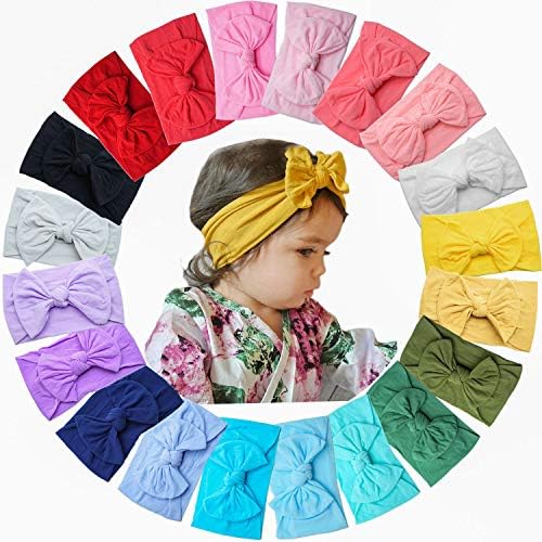 CÉLLOT 20 Colors Super Stretchy Soft Knot Baby Girl Headbands with Hair Bows Nylon Head Wrap For Newborn Baby Girls Infants Toddlers Kids by C%C3%89LLOT