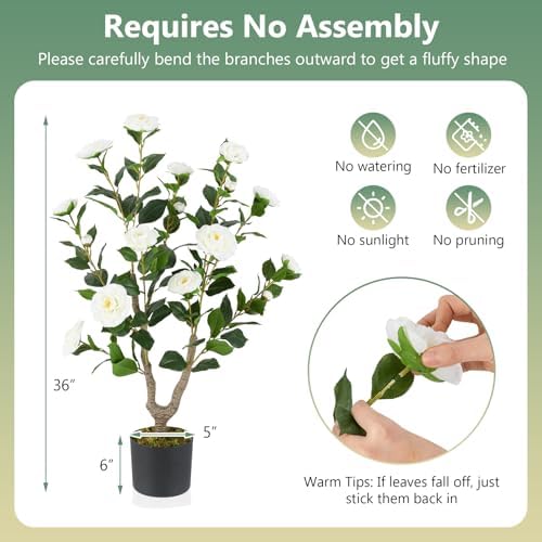Goplus 36’’ Artificial Camellia Tree, 2 Pack Flower Plants Artificial Tree - Image 7