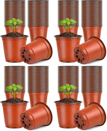 KINGLAKE 100 Pcs 4" Plastic Plants Nursery Pot/Pots Seedlings Flower Plant Container Seed Starting Pots,4 Inch,Red (Pack of 4) by KINGLAKE