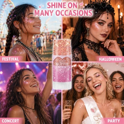 Mysense Light Pink Body Glitter Stick,Face Hair Glitter for Women Kids - Image 6
