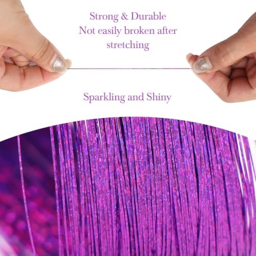 Hair Tinsel 8 Packs 1600 Strands 50 Inch Tinsel Hair Extensions Deep Purple - Image 3