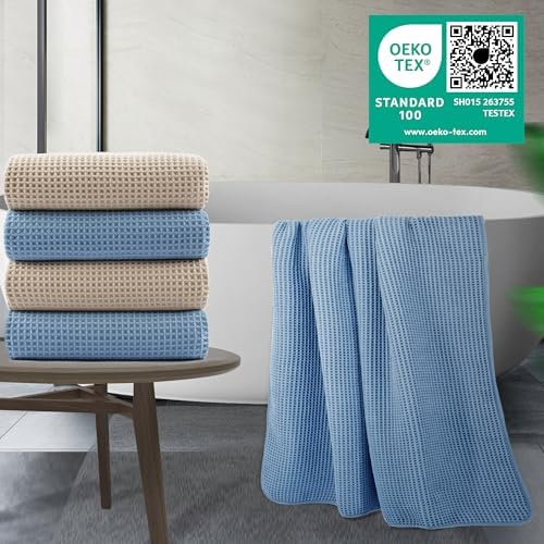 POLYTE 430 GSM Poly Blend Microfiber Quick Dry Waffle Bath Towel, 30x60 in - Image 3
