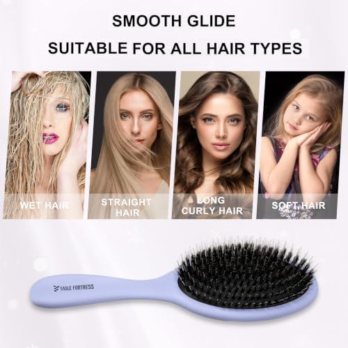 EAGLE FORTRESS Boar Bristle Hair Brush for Fine Hair & Extensions, Blue - Image 5