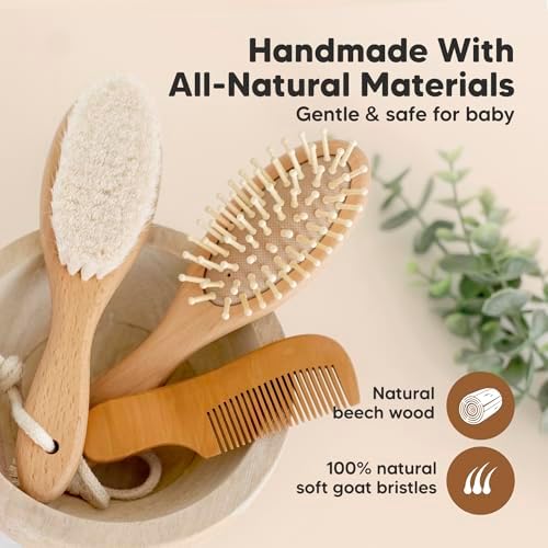 Wooden Baby Hair Brush Set for Newborns, Toddler Comb (Walnut, Regular) - Image 4