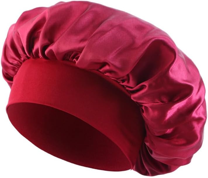 INOGIH Black Silk Satin Bonnets for Women Men Wide Band Hair Wrap Cap for Curly Hair Shower Cap for Sleeping - Image 4