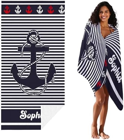JML Personalized Beach Towel with Name, Custom Anchor Beach Towel, Customized Microfiber Pool Towel, Quick Dry & Absorbent Swim Towel for Adult,Anniversary, Birthday, Summer Holiday,Vacation - Image 2