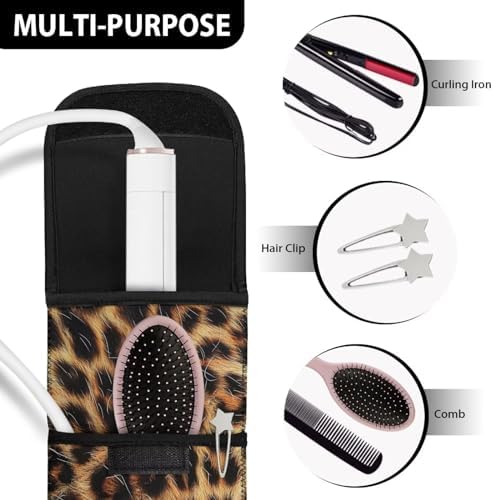 ZOUTAIRONG Curling Iron Bag Traveling Hair Straightener Case Curling Iron Travel Case Heat Resistant Curling Iron Holder Salon Station Women's Storage Bag Travel Bag Leopard Print - Image 6