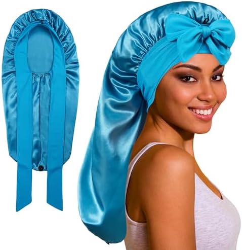 ROYBENS Long Bonnet for Braids Curly Hair Long Hair, Satin Bonnet with Tie by ROYBENS