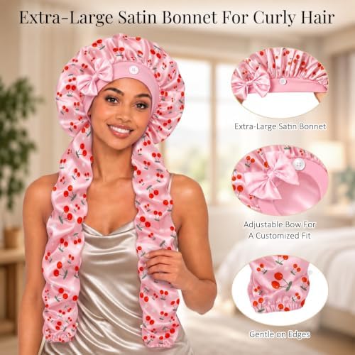 Bonnet for Braids Long Hair Double Layer Silk Satin Bonnet Bounce Curl Caps Women Sleeping Samurai Wrap Hair Hose Cap 2 in 1 - Image 2