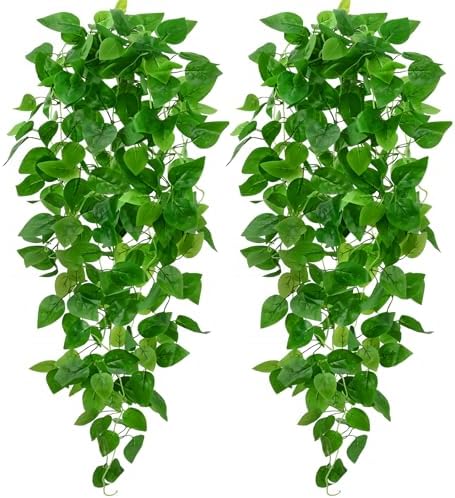BLEUM CADE 2Pcs Fake Hanging Plants, 9 Branch Artificial Hanging Plant, Lush Faux Pothos Vines for Home Room Wall Shelf Porch Outdoor Indoor Decor (No Baskets) by BLEUMCADE