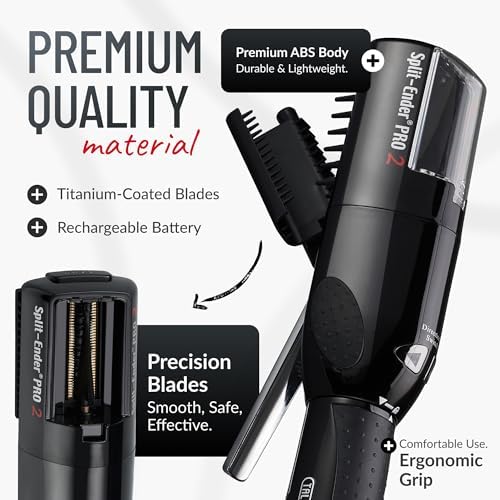 Split-Ender Pro 2 - Original Professional Beauty Tool - Cordless Split End Hair Trimmer for Damaged, Dry, Brittle, Frizzy, Curly or Straight Hair (Black) - Image 4