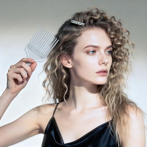 SIMPOR 2 Pcs Hair Pick Comb, Wide Tooth Lift for Hair Styling Detangling, Plastic Afro Pick for Women Men (Silver, Black) - Image 5
