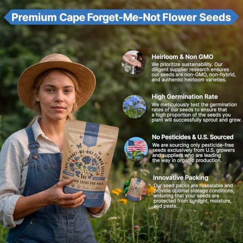 Cape Forget-Me-Not Seeds 1oz - Over 12,000 Non-GMO Heirloom Forget Me Not Seeds for Planting, Annual Flowers in Individual Seed Packet, Planting Home Garden Indoor & Outdoor Gardening - Image 6