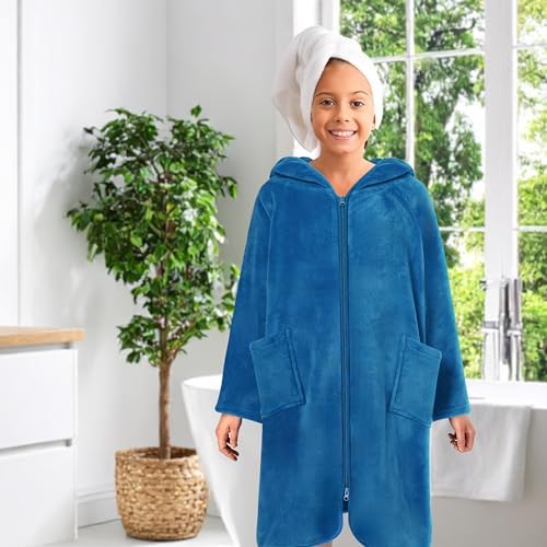 SUN CUBE Kids Hooded Towel Robe, Zip-Up Fleece Swim Cover Up, Ages 7-12 - Image 7