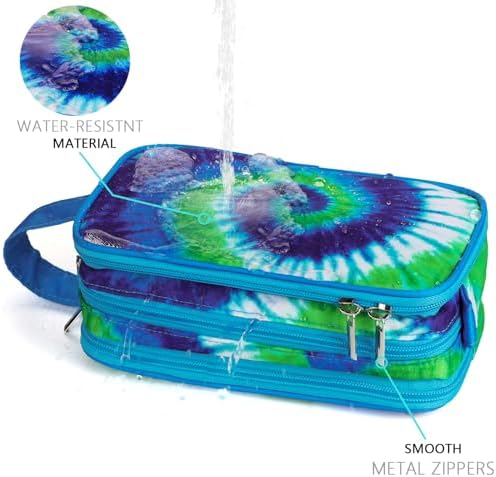 Tie Dye Toiletry Bag for Girls, Travel Toiletry Bag for Teen Girls Cosmetic Bag Makeup Bag Waterproof Hanging Wash Bag Toiletries, Blue - Image 4
