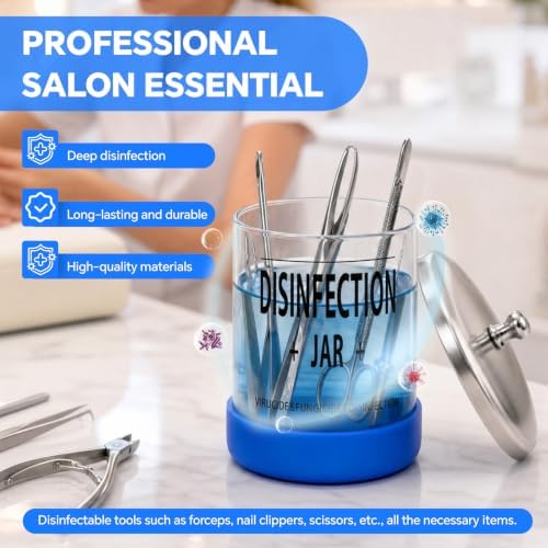 Disinfectant Sterilizer Glass Jar - Capacity 5 Oz Glass with Stainless Steel Lid for Cleaning, Storage & Organization of Manicure Nail Tools & Barber Salon Supplies - Image 2