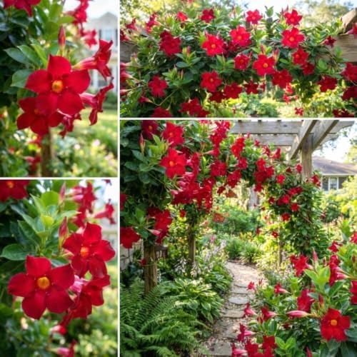 2 Red Pink Mandevilla Plant Live, Climbing Vine for Containers, 4-6" Tall - Image 6