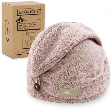 myHomeBody Hair Towel Wrap, Quick Drying Turban, Absorbent Cap – Pink by myHomeBody