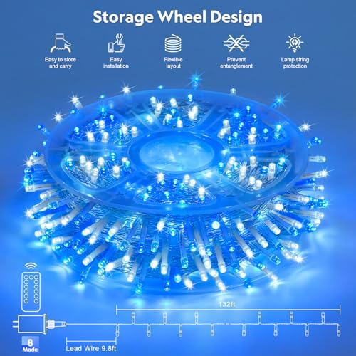 JMEXSUSS 400 LED Blue and White Christmas Lights Indoor Outdoor with Remore - Image 7